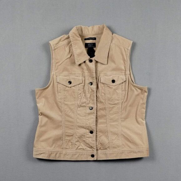 Liz Claiborne Corduroy Vest Button Down Collared Chest Pockets Tan Size L - Picture 1 of 9